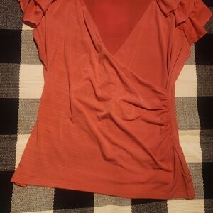 Women's Ruffled Sleeve Wrap Top - Rust